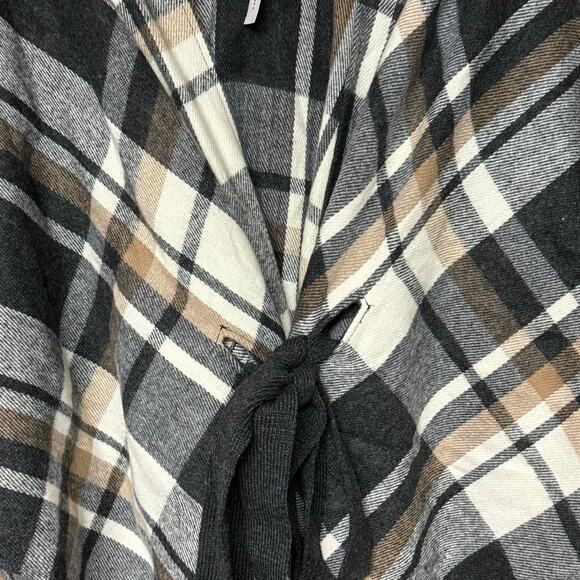 Lane Bryant open front tie waist flannel poncho plaid black white tan One Size - Picture 5 of 5